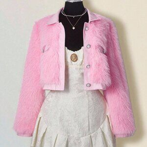 Pink Party Women's Long Sleeve Single-Breasted Faux Fur Elegant Jacket